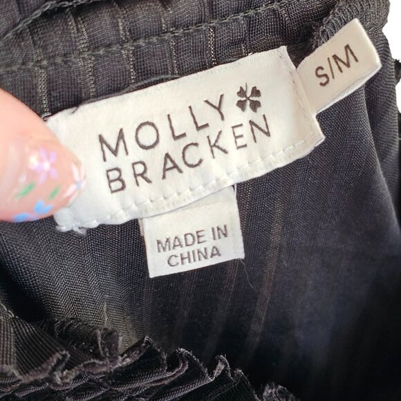 Molly Bracken NWT Black Velvet Long Sleeve Lightweight Sheer Top Sz S / M - Picture 8 of 11